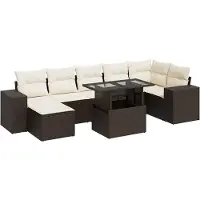 vidaXL 8-delige Loungeset met kussens poly rattan bruin