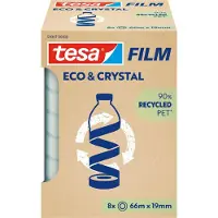 TESA tesafilm eco & crystal plakband, transparant, scheurvast, L 66 m x B 19 mm, 8 rollen