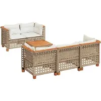 vidaXL 6-delige Loungeset met kussens poly rattan beige