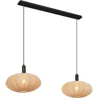 QAZQA Japandi hanglamp zwart met bruine stoffen kap 2-lichts - Bida