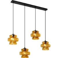 QAZQA Retro hanglamp zwart met oranje glas 4-lichts - Denise
