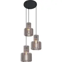 QAZQA Retro hanglamp zwart met taupe 3-lichts - Felt