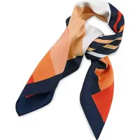 Collection JB - Sjaals - sjaal oranje gestreept vierkant - marineblauw / diverse oranjetinten / wit