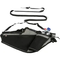 Trixie joggingriem met lijn grijs/zwart - 115-150x2 cm/70-130x23 cm