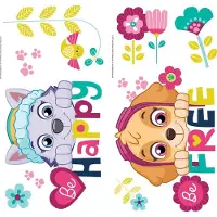 RoomMates PAW PATROL SKYE EN EVEREST BE HAPPY QUOTE VERWIJDER EN PLAK MUURSTICKERS