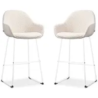 Nolon Set van 2 barstoelen Nino-Mae bouclé | teddystof beige 58x113x59.5 cm barkrukken | NADUVI