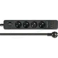 DeLOCK Extension Socket 4-way with Surge Protection and USB charger black