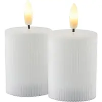 Tork Smilla - rechargeable - set van 2 oplaadbare witte pilaar kaarsen met ribbel structuur - ø 5 cm - H 6,5 cm