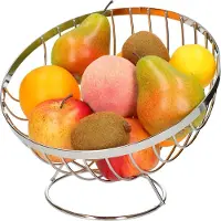 Northix Fruitschaal/fruitmand op voet rond zilver metaal 24 cm - Fruitschalen