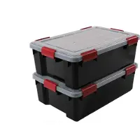 Iris Airtight Opbergbox - 30L - Kunststof - Zwart/Transparant/Rood - Set van 2