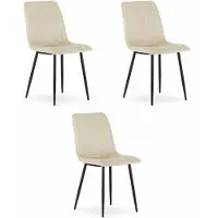 Leobert Set van 3 Eetkamerstoelen LAVA - Lichtbeige - Zwarte Metalen Poten - Velvet Bekleding - Industriële Stijl, Max. 110 kg, Ergonomisch Design, Comfortabele Zitting