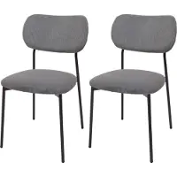 MCW Set van 2 eetkamerstoelen -O26, keukenstoel gestoffeerde stoel, koord (330g/m²) stof/textiel metaal ~ donkergrijs