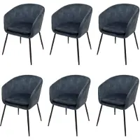 MCW Set van 6 eetkamerstoel -O28, keukenstoel gestoffeerde stoel, stof/textiel (340g/m²) metaal ~ blauw