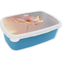 MuchoWow Broodtrommel Blauw - Lunchbox Glazen - Bloem - Roze - Brooddoos 18x12x6 cm - Brood lunch box - Broodtrommels voor kinderen en volwassenen