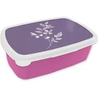 MuchoWow Broodtrommel Roze - Lunchbox Tak - Sierlijk - Bladeren - Minimalistisch - Brooddoos 18x12x6 cm - Brood lunch box - Broodtrommels voor kinderen en volwassenen