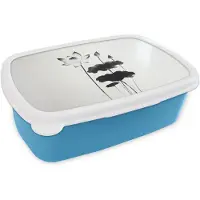MuchoWow Broodtrommel Blauw - Lunchbox Bladeren - Zwart - Lotusbloem - Minimalitisch - Brooddoos 18x12x6 cm - Brood lunch box - Broodtrommels voor kinderen en volwassenen