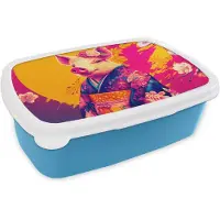 MuchoWow Broodtrommel Blauw - Lunchbox Varken - Bloemkroon - Kimono - Abstract - Brooddoos 18x12x6 cm - Brood lunch box - Broodtrommels voor kinderen en volwassenen