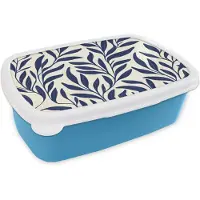 MuchoWow Broodtrommel Blauw - Lunchbox Bladeren - Klimop - Donkerblauw - Brooddoos 18x12x6 cm - Brood lunch box - Broodtrommels voor kinderen en volwassenen