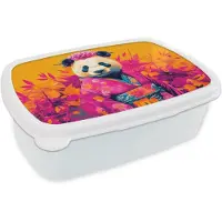 MuchoWow Broodtrommel Wit - Lunchbox Kimono - Roze - Panda - Bloemenkroon - Brooddoos 18x12x6 cm - Brood lunch box - Broodtrommels voor kinderen en volwassenen