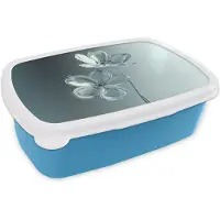 MuchoWow Broodtrommel Blauw - Lunchbox Kristal - Bloemen - Grijs - Brooddoos 18x12x6 cm - Brood lunch box - Broodtrommels voor kinderen en volwassenen