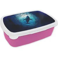 MuchoWow Broodtrommel Roze - Lunchbox Walvis - Vissen - Donkerblauw - Brooddoos 18x12x6 cm - Brood lunch box - Broodtrommels voor kinderen en volwassenen