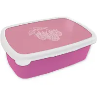 MuchoWow Broodtrommel Roze - Lunchbox Frambozen - Steel - Getekend - Roze - Brooddoos 18x12x6 cm - Brood lunch box - Broodtrommels voor kinderen en volwassenen