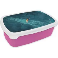 MuchoWow Broodtrommel Roze - Lunchbox Vrouw - Water - Bikini - Oranje - Brooddoos 18x12x6 cm - Brood lunch box - Broodtrommels voor kinderen en volwassenen