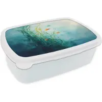 MuchoWow Broodtrommel Wit - Lunchbox Waterplanten - Vissen - Kleurrijk - Water - Brooddoos 18x12x6 cm - Brood lunch box - Broodtrommels voor kinderen en volwassenen