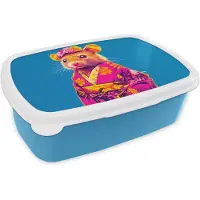 MuchoWow Broodtrommel Blauw - Lunchbox Muis - Kimono - Bloemen - Blauw - Brooddoos 18x12x6 cm - Brood lunch box - Broodtrommels voor kinderen en volwassenen