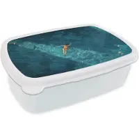 MuchoWow Broodtrommel Wit - Lunchbox Vrouw - Water - Bikini - Oranje - Brooddoos 18x12x6 cm - Brood lunch box - Broodtrommels voor kinderen en volwassenen