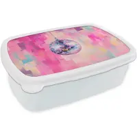 MuchoWow Broodtrommel Wit - Lunchbox Discobal - Pink - Verf - Brooddoos 18x12x6 cm - Brood lunch box - Broodtrommels voor kinderen en volwassenen