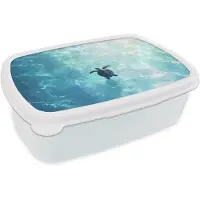 MuchoWow Broodtrommel Wit - Lunchbox Schildpad - Zee - Blauw - Schittering - Brooddoos 18x12x6 cm - Brood lunch box - Broodtrommels voor kinderen en volwassenen