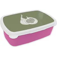 MuchoWow Broodtrommel Roze - Lunchbox Vijgen - Minimalistisch - Getekend - Mosgroen - Brooddoos 18x12x6 cm - Brood lunch box - Broodtrommels voor kinderen en volwassenen