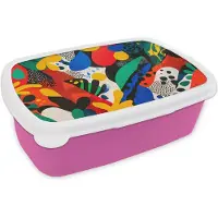 MuchoWow Broodtrommel Roze - Lunchbox Abstract - Planten - Vormen - Kleurrijk - Brooddoos 18x12x6 cm - Brood lunch box - Broodtrommels voor kinderen en volwassenen