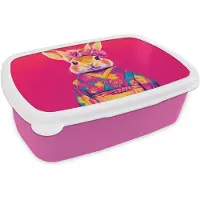 MuchoWow Broodtrommel Roze - Lunchbox Konijn - Bloemen - Kleurrijk - Kimono - Brooddoos 18x12x6 cm - Brood lunch box - Broodtrommels voor kinderen en volwassenen