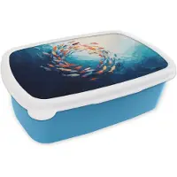 MuchoWow Broodtrommel Blauw - Lunchbox Zee - Vissen - Kleurrijk - Dynamisch - Brooddoos 18x12x6 cm - Brood lunch box - Broodtrommels voor kinderen en volwassenen