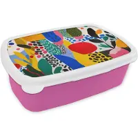 MuchoWow Broodtrommel Roze - Lunchbox Stippen - Vormen - Modern - Kleuren - Brooddoos 18x12x6 cm - Brood lunch box - Broodtrommels voor kinderen en volwassenen