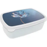 MuchoWow Broodtrommel Wit - Lunchbox Blauw - Bloem - Glazen - Sierlijk - Brooddoos 18x12x6 cm - Brood lunch box - Broodtrommels voor kinderen en volwassenen