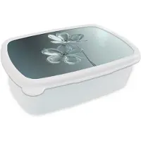 MuchoWow Broodtrommel Wit - Lunchbox Kristal - Bloemen - Grijs - Brooddoos 18x12x6 cm - Brood lunch box - Broodtrommels voor kinderen en volwassenen