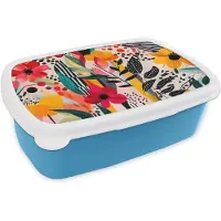 MuchoWow Broodtrommel Blauw - Lunchbox Bloemen - Bladeren - Abstract - Kleurrijk - Brooddoos 18x12x6 cm - Brood lunch box - Broodtrommels voor kinderen en volwassenen