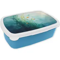 MuchoWow Broodtrommel Blauw - Lunchbox Waterplanten - Vissen - Kleurrijk - Water - Brooddoos 18x12x6 cm - Brood lunch box - Broodtrommels voor kinderen en volwassenen