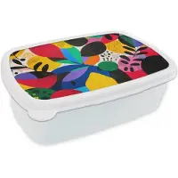 MuchoWow Broodtrommel Wit - Lunchbox Vormen - Stippen - Kleurrijk - Brooddoos 18x12x6 cm - Brood lunch box - Broodtrommels voor kinderen en volwassenen