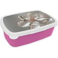 MuchoWow Broodtrommel Roze - Lunchbox Bloem - Glazen - Doorzichtig - Brooddoos 18x12x6 cm - Brood lunch box - Broodtrommels voor kinderen en volwassenen