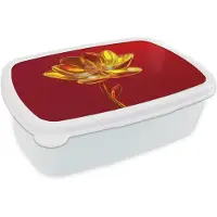 MuchoWow Broodtrommel Wit - Lunchbox Bloem - Goud - Glazen - Brooddoos 18x12x6 cm - Brood lunch box - Broodtrommels voor kinderen en volwassenen
