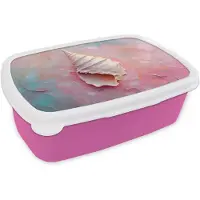 MuchoWow Broodtrommel Roze - Lunchbox Schelp - Pastel - Pink - Brooddoos 18x12x6 cm - Brood lunch box - Broodtrommels voor kinderen en volwassenen