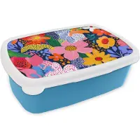 MuchoWow Broodtrommel Blauw - Lunchbox Kleurrijk - Bloemen - Abstract - Stippen - Brooddoos 18x12x6 cm - Brood lunch box - Broodtrommels voor kinderen en volwassenen