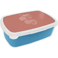 MuchoWow Broodtrommel Blauw - Lunchbox Minimalistisch - Illustratie - Aardbei - Tak - Brooddoos 18x12x6 cm - Brood lunch box - Broodtrommels voor kinderen en volwassenen