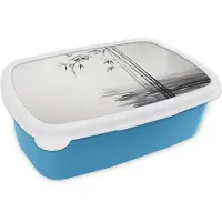 MuchoWow Broodtrommel Blauw - Lunchbox Bamboestammen - Water - Minimalistisch - Wit - Brooddoos 18x12x6 cm - Brood lunch box - Broodtrommels voor kinderen en volwassenen