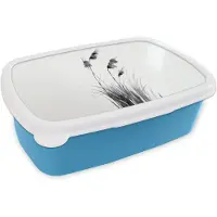 MuchoWow Broodtrommel Blauw - Lunchbox Minimalistisch - Stelen - Wit - Brooddoos 18x12x6 cm - Brood lunch box - Broodtrommels voor kinderen en volwassenen