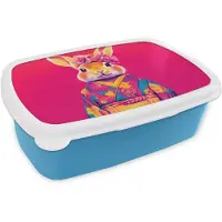 MuchoWow Broodtrommel Blauw - Lunchbox Konijn - Bloemen - Kleurrijk - Kimono - Brooddoos 18x12x6 cm - Brood lunch box - Broodtrommels voor kinderen en volwassenen